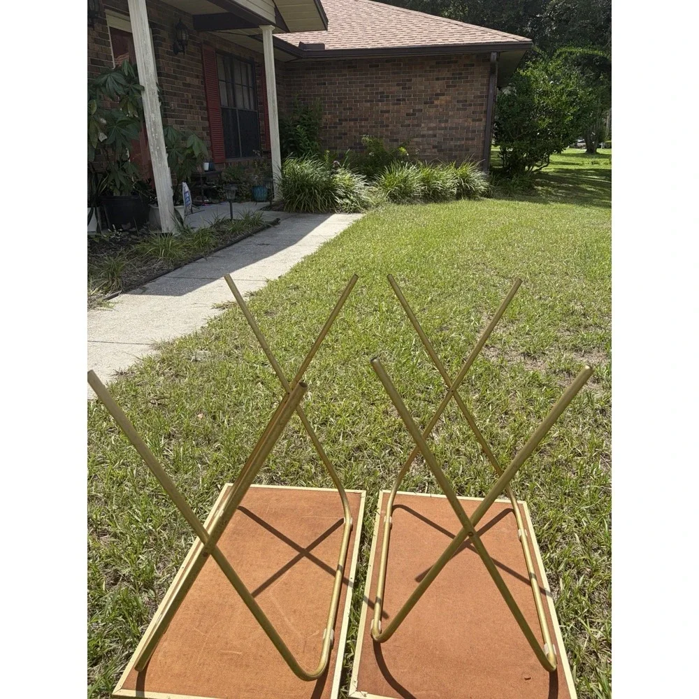 Vtg Lavada Weeping Willow Trees Mid Century Metal Tv Tray Tables Stands Set of 2